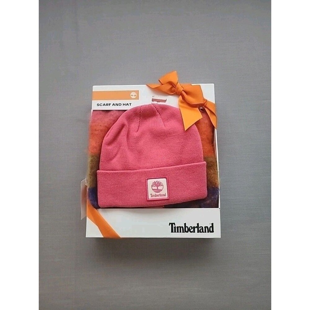 Timberland Womens Logo Detail Multi-Check Scarf & Beanie Box Set Size OS